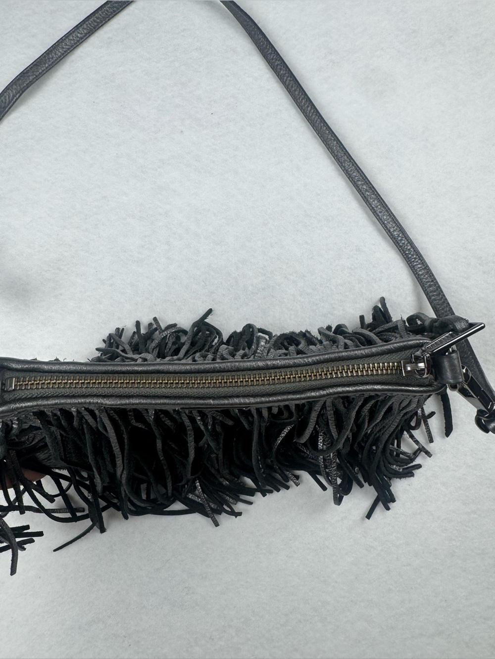 Rebecca Minkoff Fringe Crossbody Bag Gray Leather Boho - Picture 5 of 12